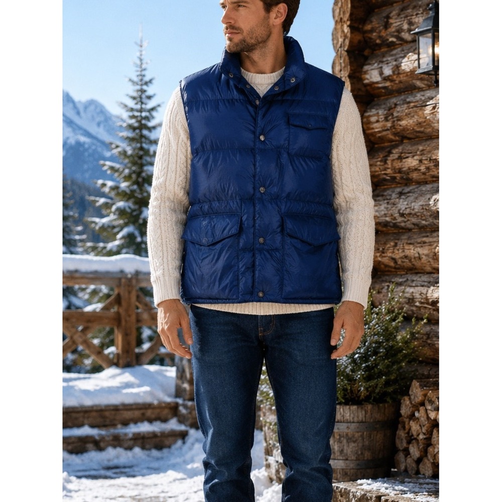 VINTAGE Men Down Puffer Vest M Ripstop Pockets Snap Workwear Outdoor 70s 80s